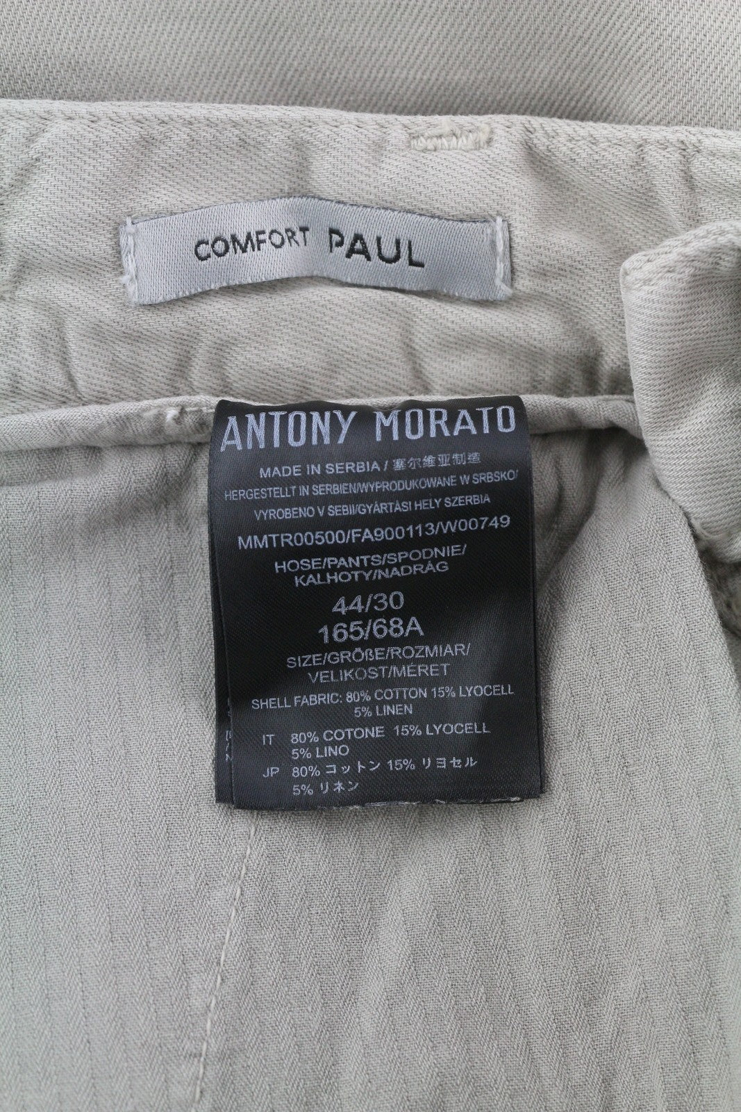 ANTONY MORATO Paul Men Trousers W30 Grey Linen Blend Pleated Tapered Fit Zip