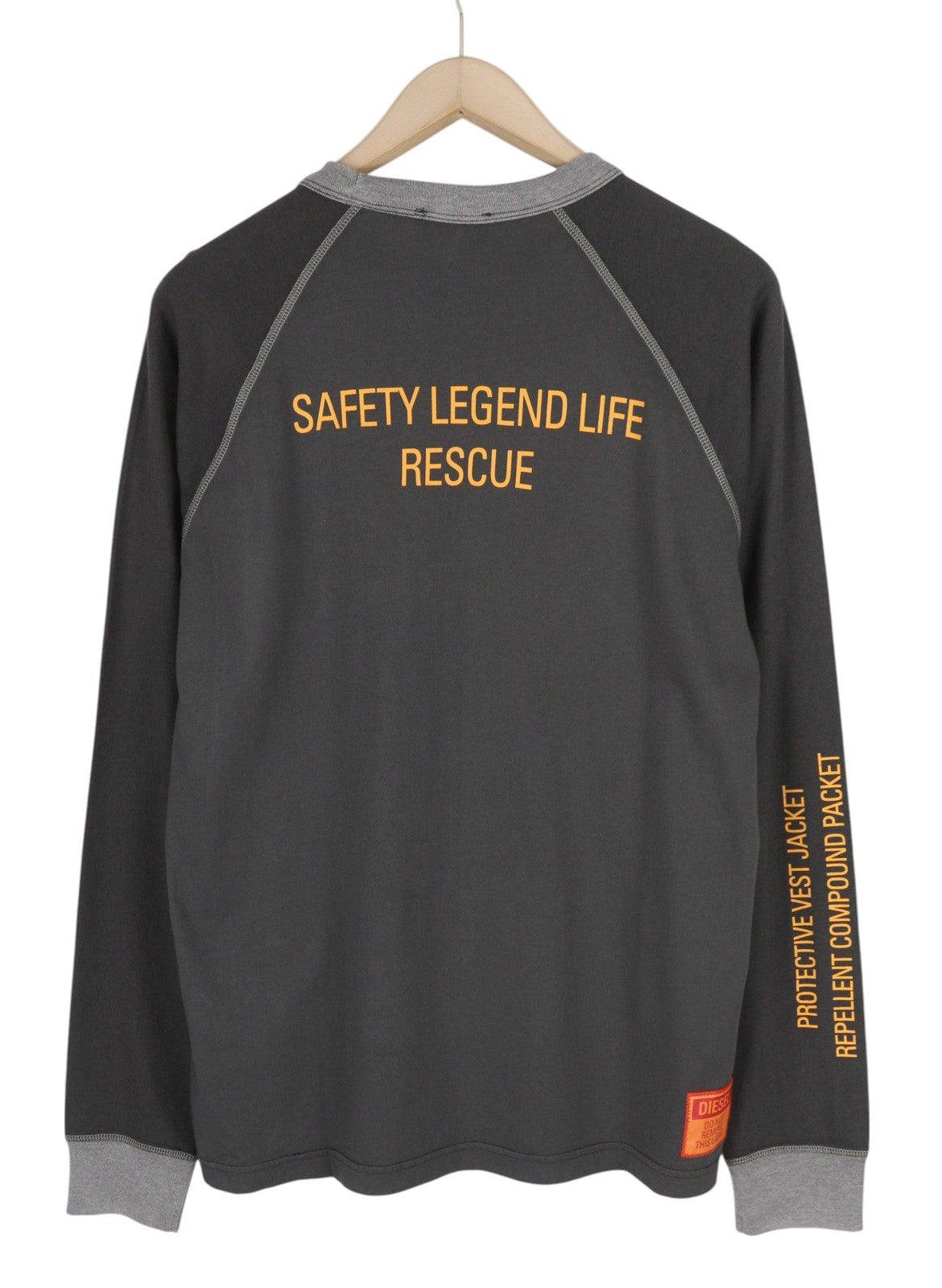 DIESEL T-Juslan-LS Men T-Shirt M Grey Long Sleeved Crew Neck Tricot Stretch