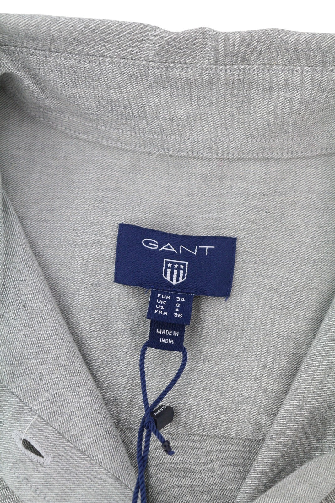 GANT TP Melange Flannel Women Shirt EU34 Grey Button-Up Spread Collar Casual