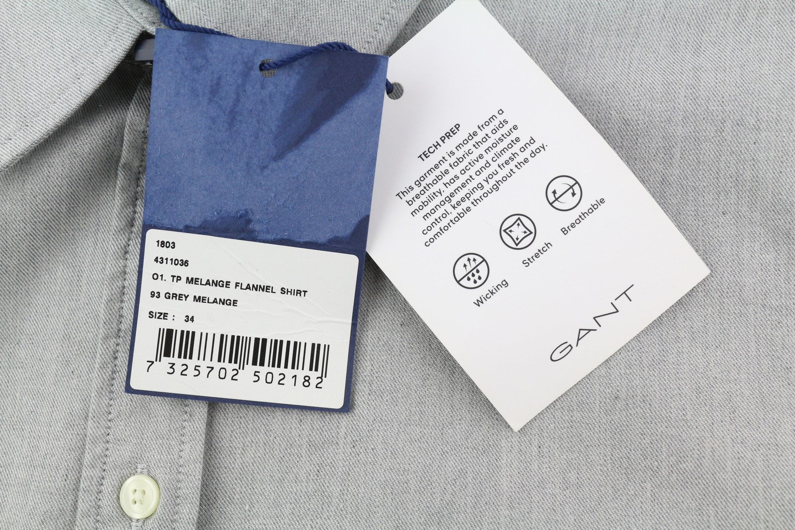 GANT TP Melange Flannel Women Shirt EU34 Grey Button-Up Spread Collar Casual