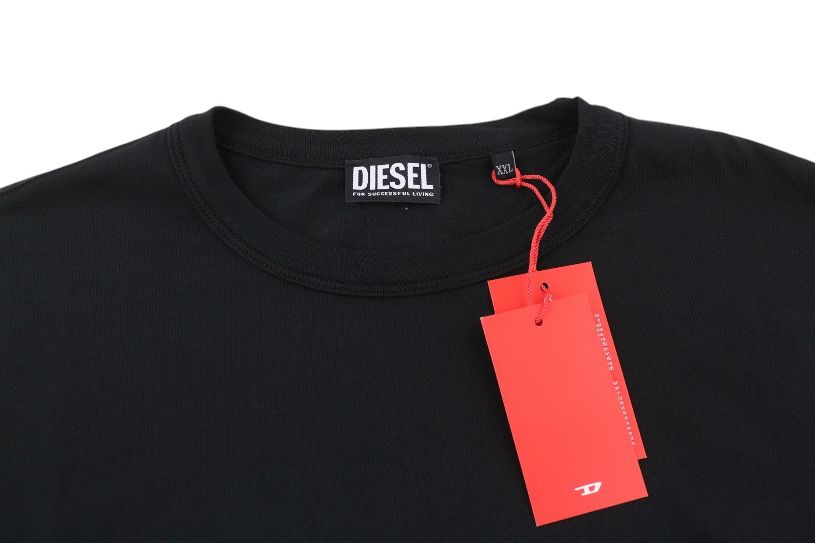 DIESEL T-Shula Men T-Shirt 2XL Black Long Sleeved Crew Neck Logo Tricot Stretch