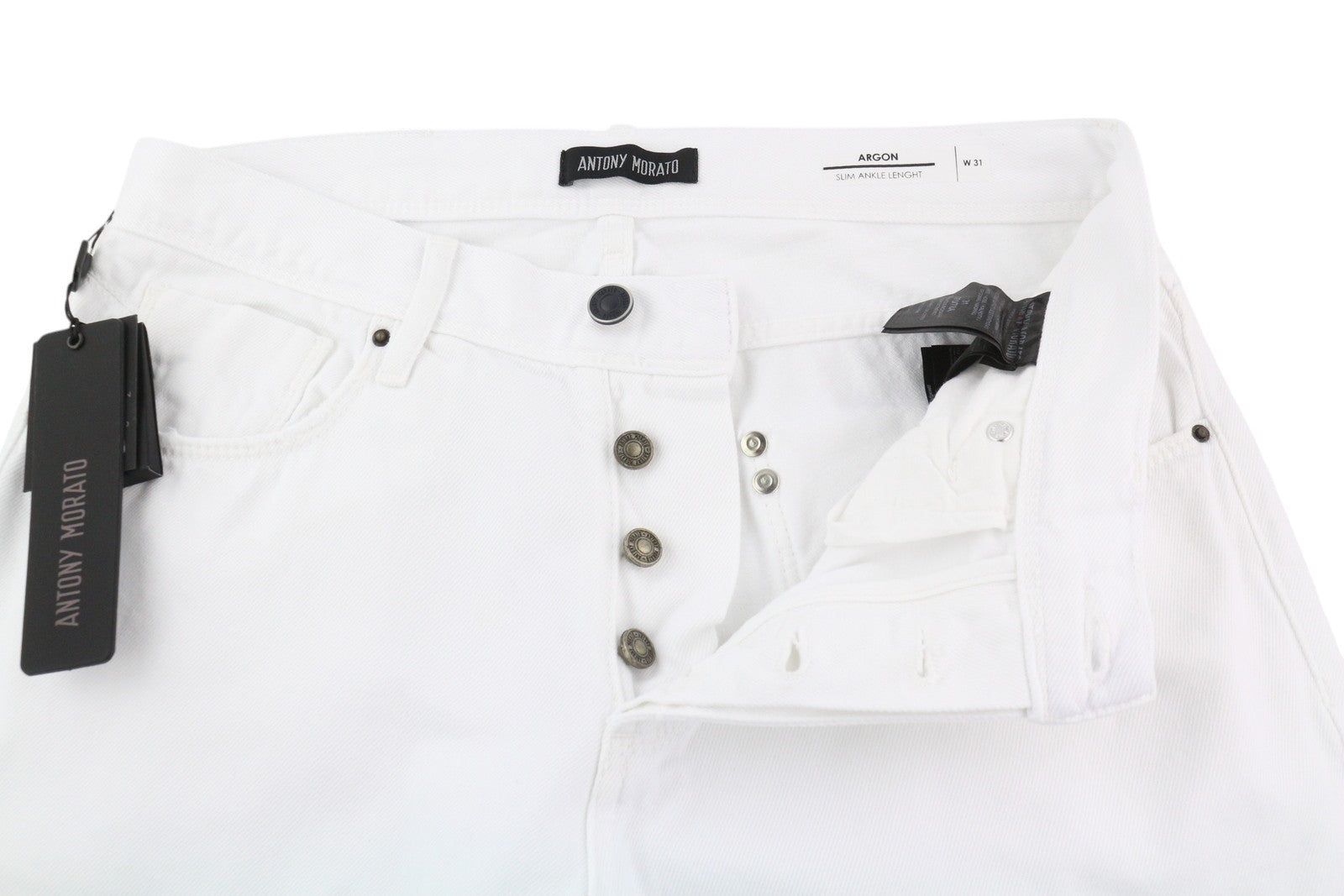 ANTONY MORATO Argon Men Jeans W31 White Slim Ankle Length Button-Fly Logo Denim