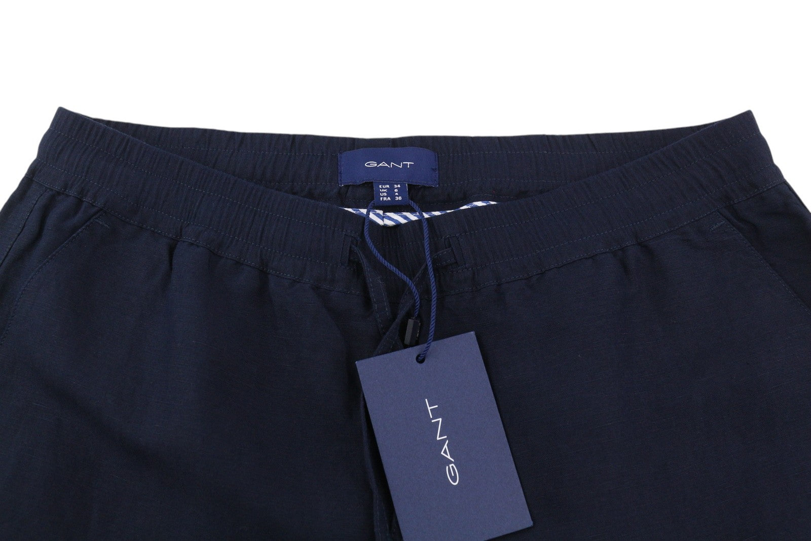 GANT Summer Linen Pull-On Women Trousers EU34 Dark Blue Elastic Waist Tapered