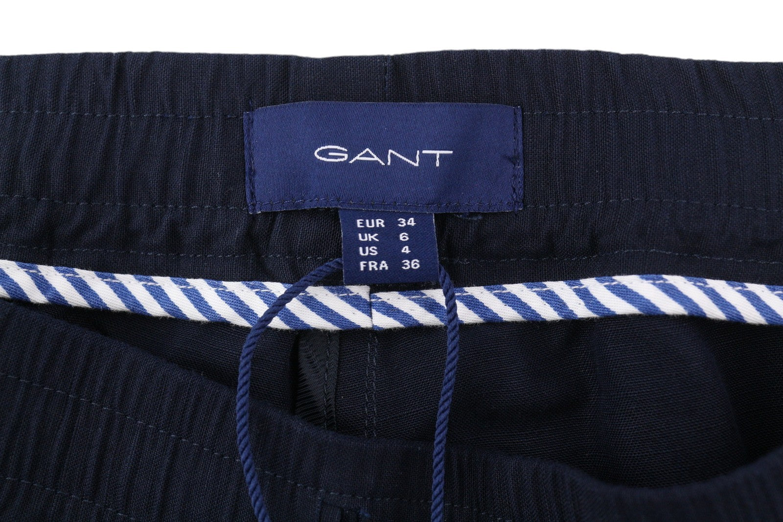 GANT Summer Linen Pull-On Women Trousers EU34 Dark Blue Elastic Waist Tapered