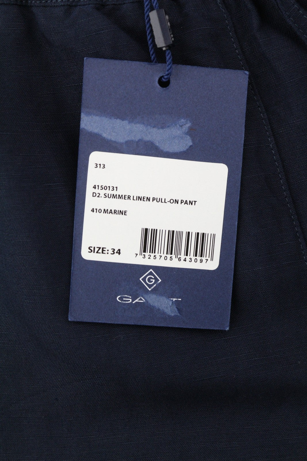 GANT Summer Linen Pull-On Women Trousers EU34 Dark Blue Elastic Waist Tapered