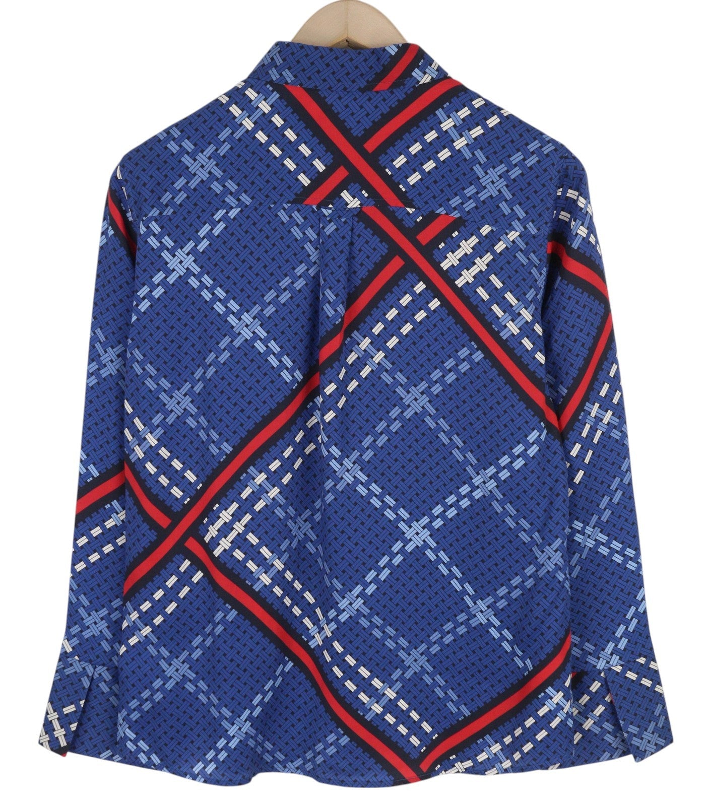 GANT Signature Weave Women Shirt EU38 Blue Patterned Button-Up Spread Satin Look