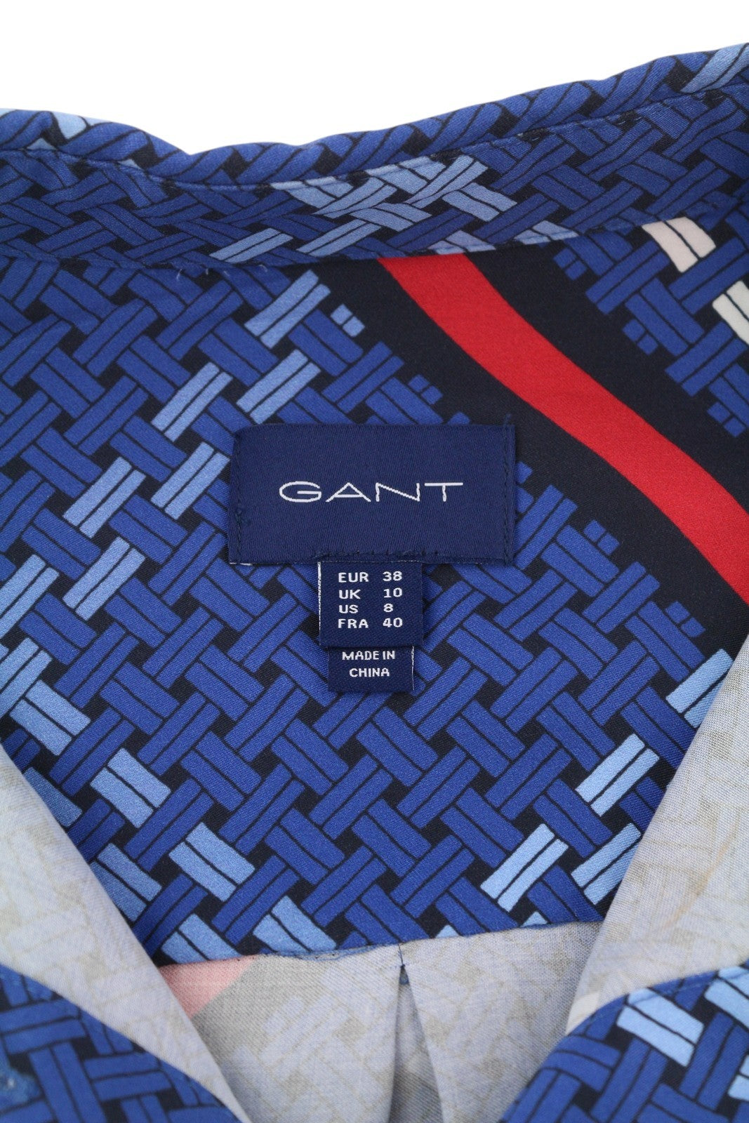GANT Signature Weave Women Shirt EU38 Blue Patterned Button-Up Spread Satin Look