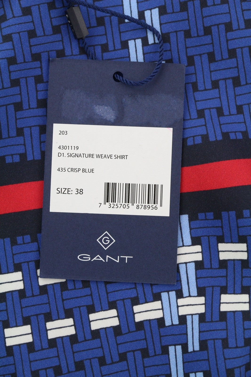 GANT Signature Weave Women Shirt EU38 Blue Patterned Button-Up Spread Satin Look