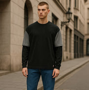 DIESEL T-Shula Men T-Shirt M Black Long Sleeved Crew Neck Logo Tricot Stretch