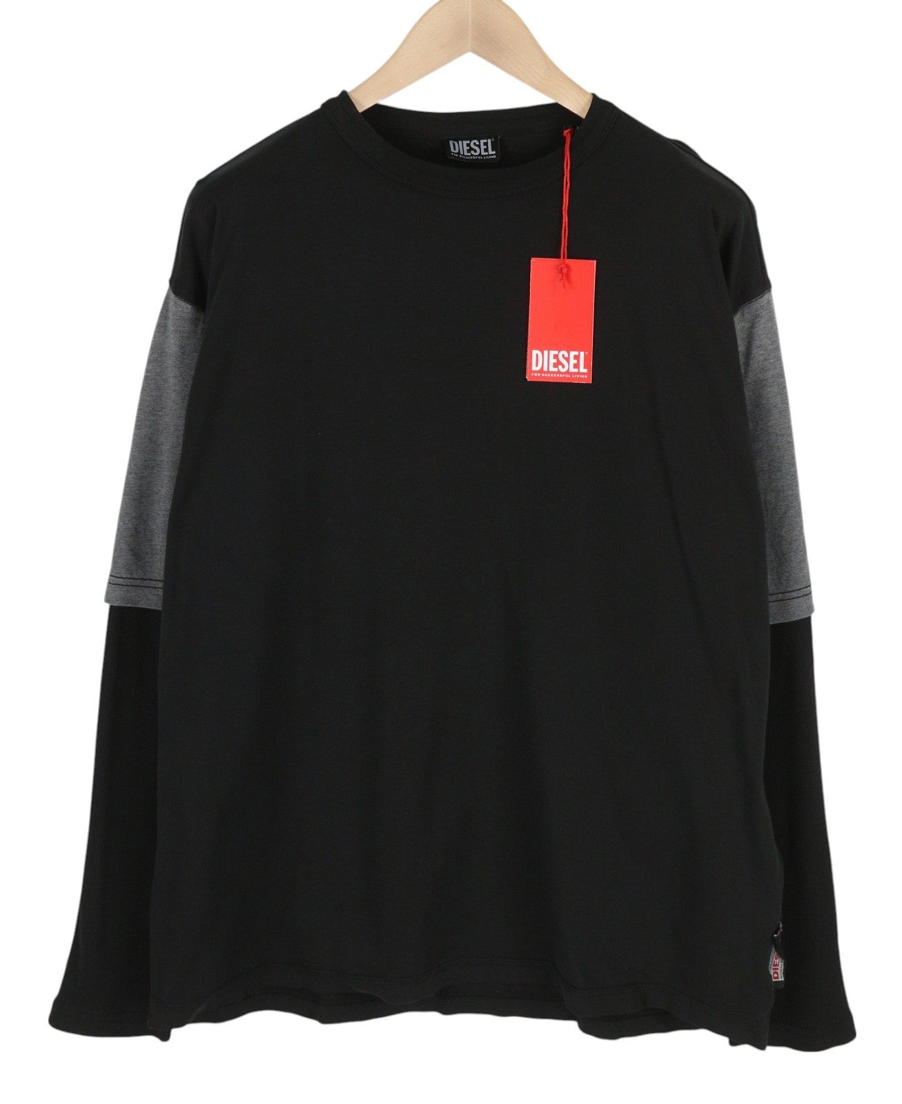 DIESEL T-Shula Men T-Shirt M Black Long Sleeved Crew Neck Logo Tricot Stretch