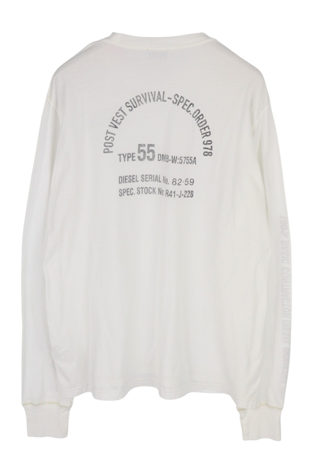 DIESEL T-Jubind-LS-Slits Men T-Shirt 2XL White Long Sleeve Crew Neck Tricot