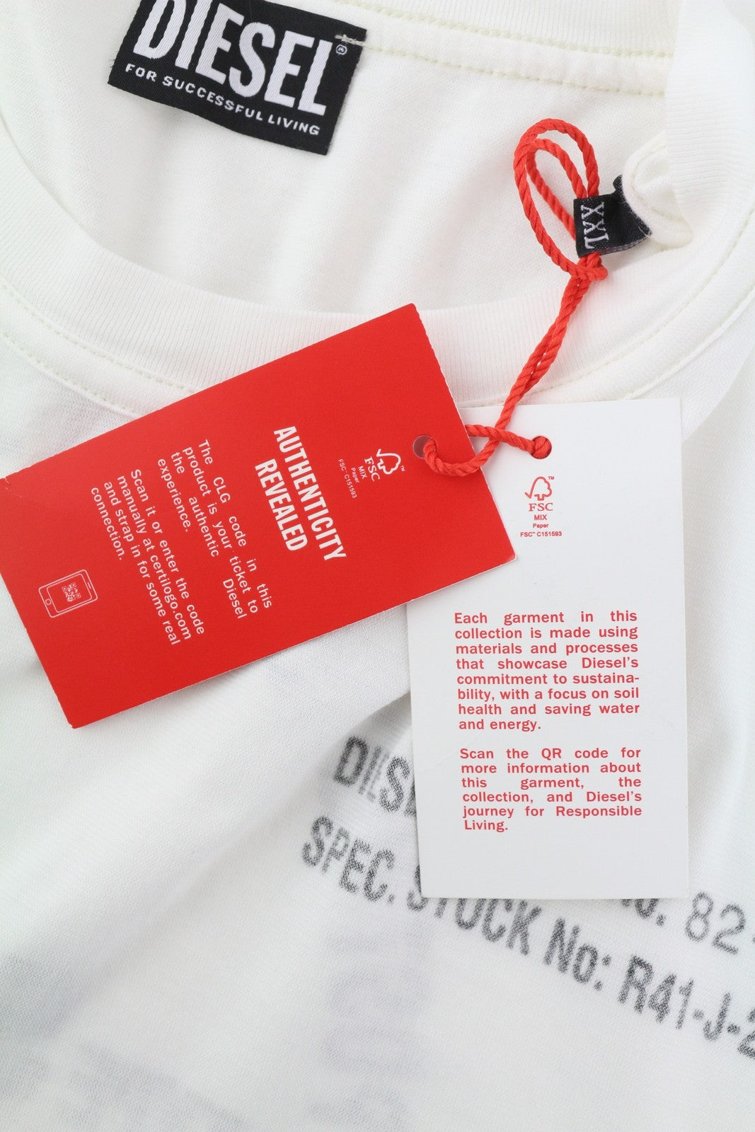 DIESEL T-Jubind-LS-Slits Men T-Shirt 2XL White Long Sleeve Crew Neck Tricot