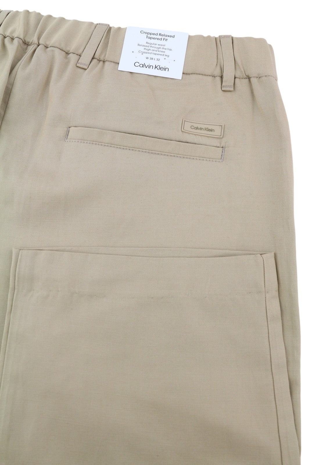 CALVIN KLEIN Piece Dyed Tencel Tapered Men Trousers W38/L32 Brown Linen Blend