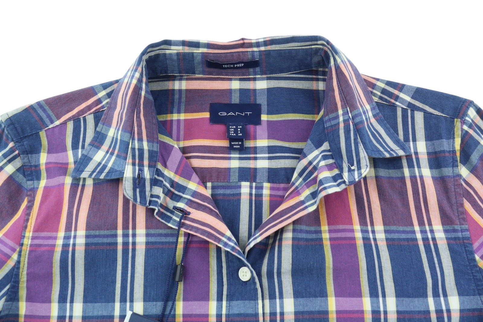 GANT TP Indigo Checked Broadcloth Women Shirt EU34 Casual Colourful Button-Up