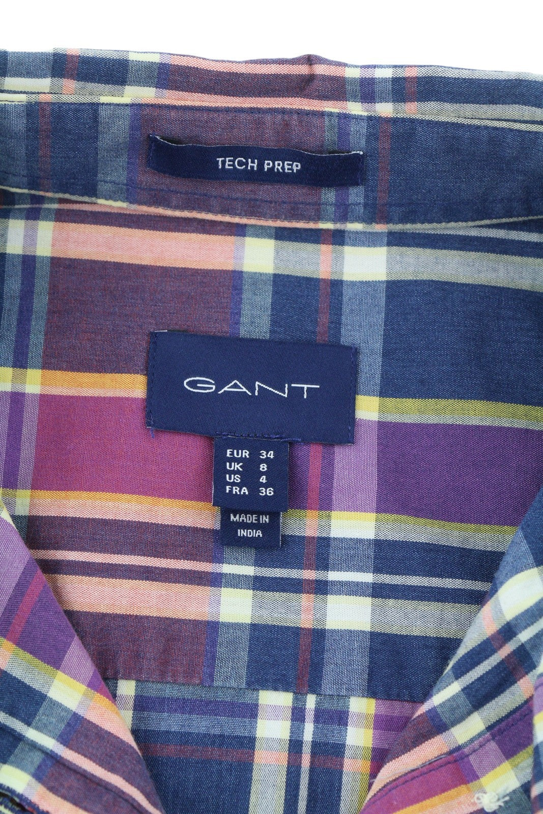 GANT TP Indigo Checked Broadcloth Women Shirt EU34 Casual Colourful Button-Up