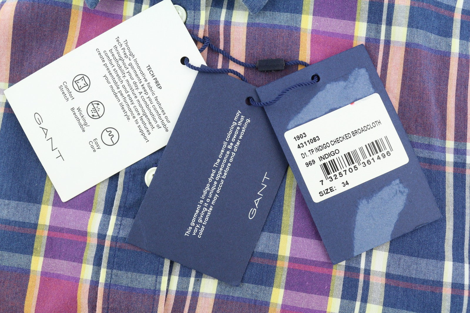 GANT TP Indigo Checked Broadcloth Women Shirt EU34 Casual Colourful Button-Up