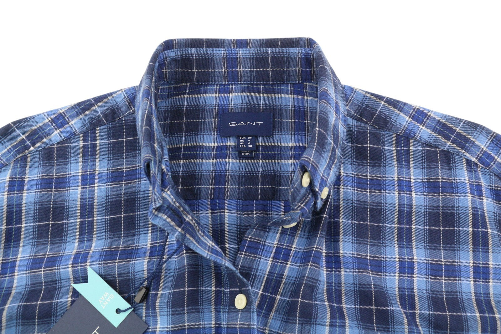 GANT Flannel Check Relaxed Women Shirt EU36 Blue Button-Down Neck Plaid Casual