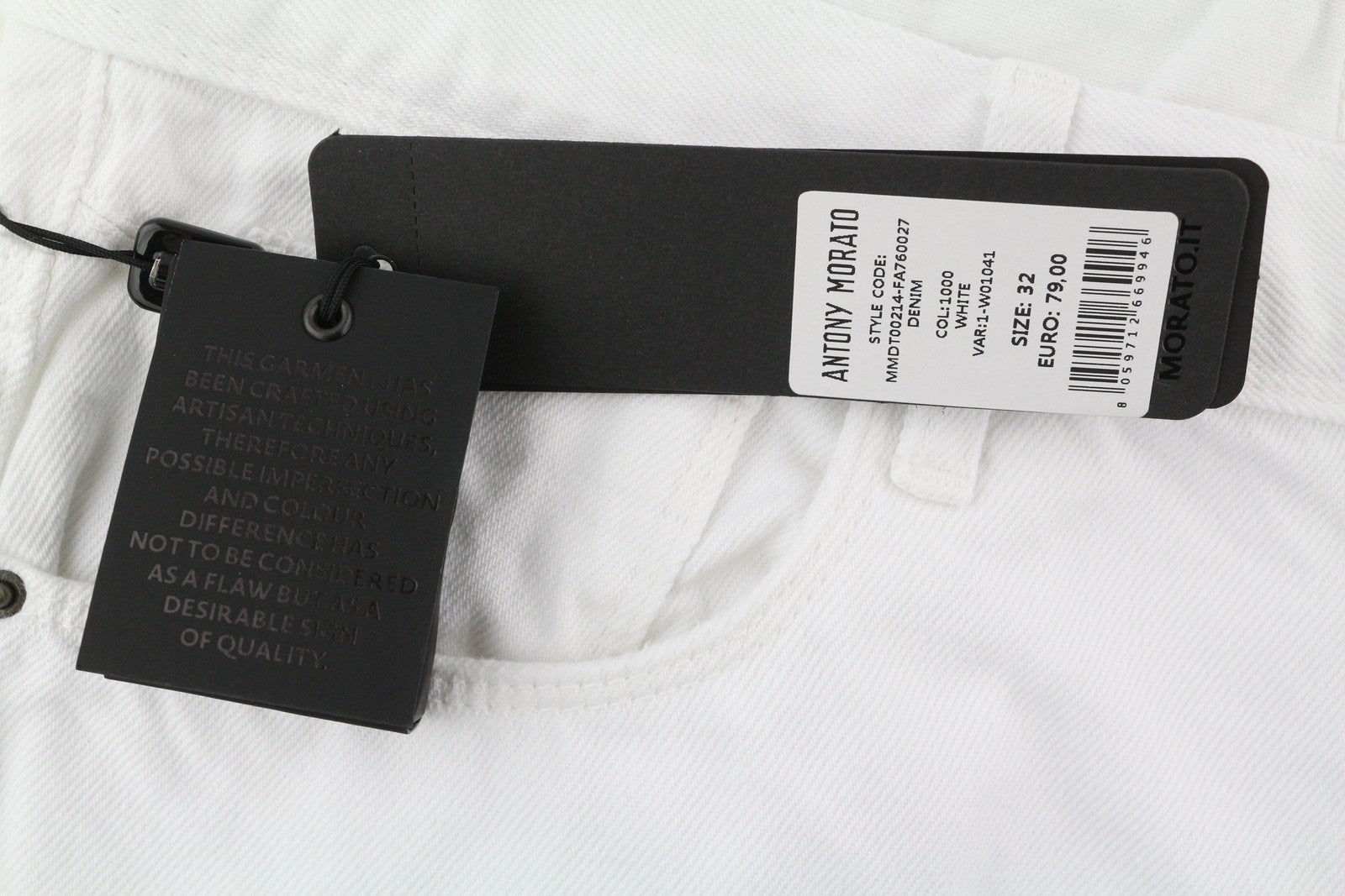 ANTONY MORATO Argon Men Jeans W32 White Slim Ankle Length Button-Fly Logo Denim