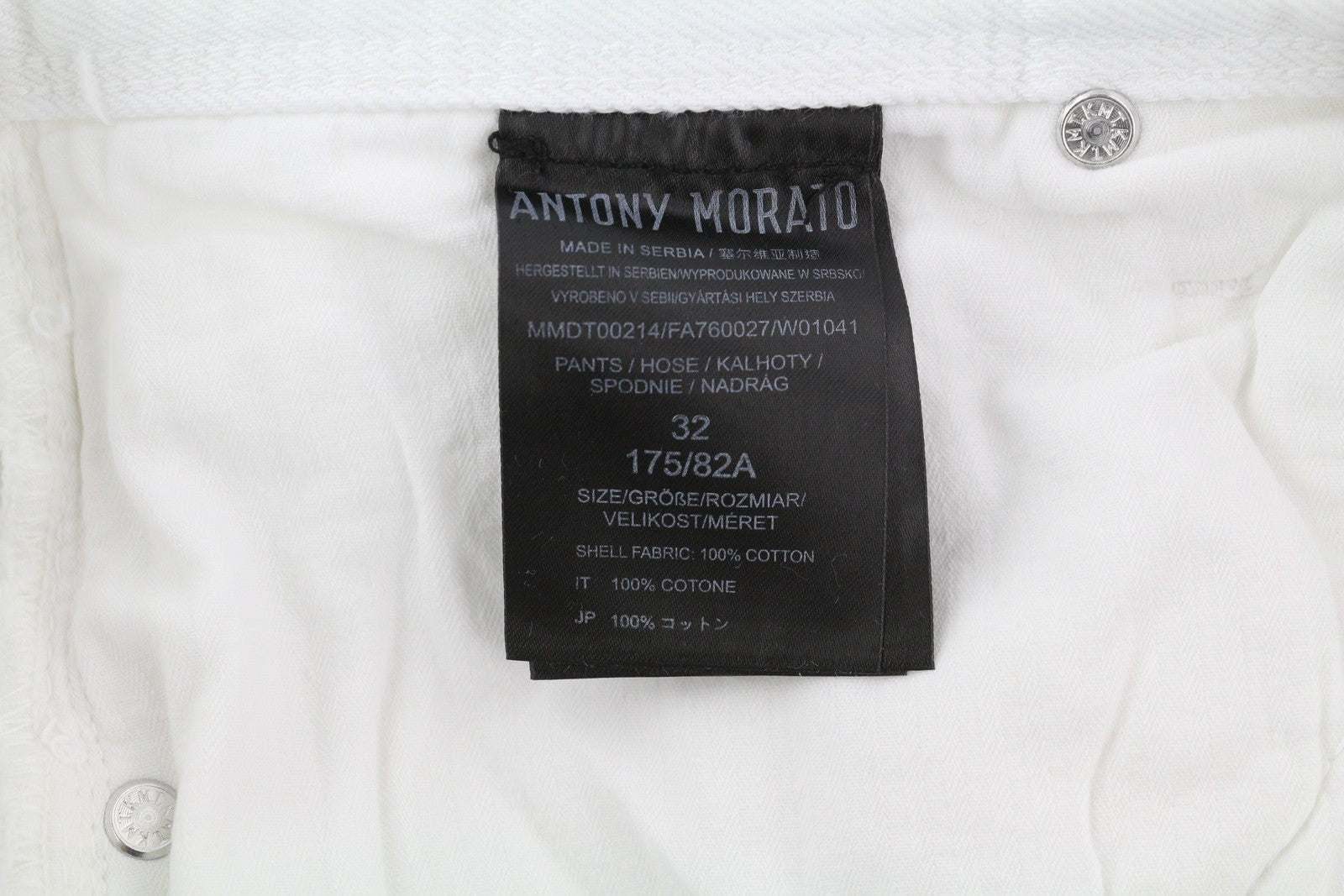 ANTONY MORATO Argon Men Jeans W32 White Slim Ankle Length Button-Fly Logo Denim