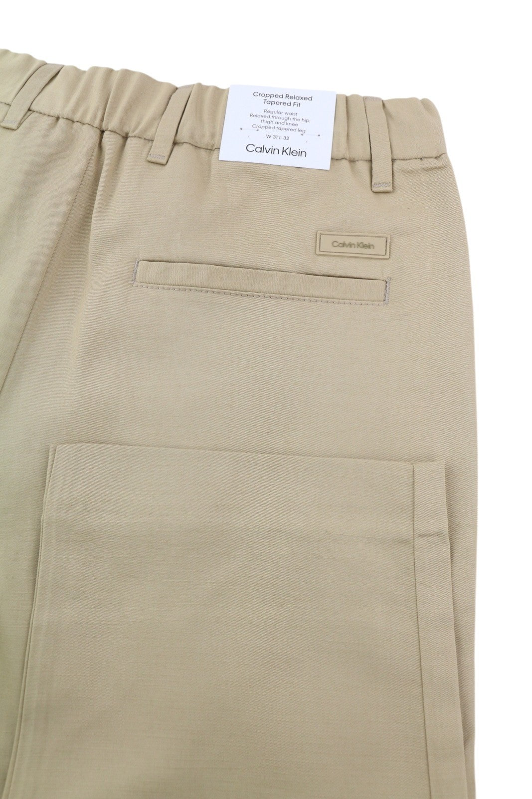 CALVIN KLEIN Piece Dyed Tencel Tapered Men Trousers W31/L32 Brown Linen Blend