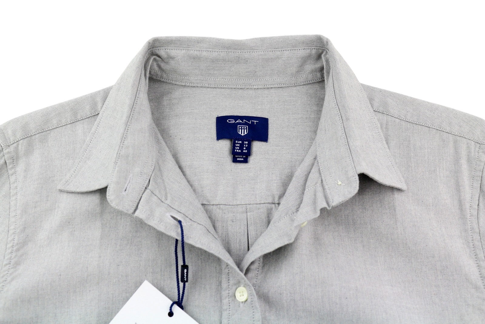GANT TP Melange Flannel Women Shirt EU38 Grey Button-Up Spread Collar Casual