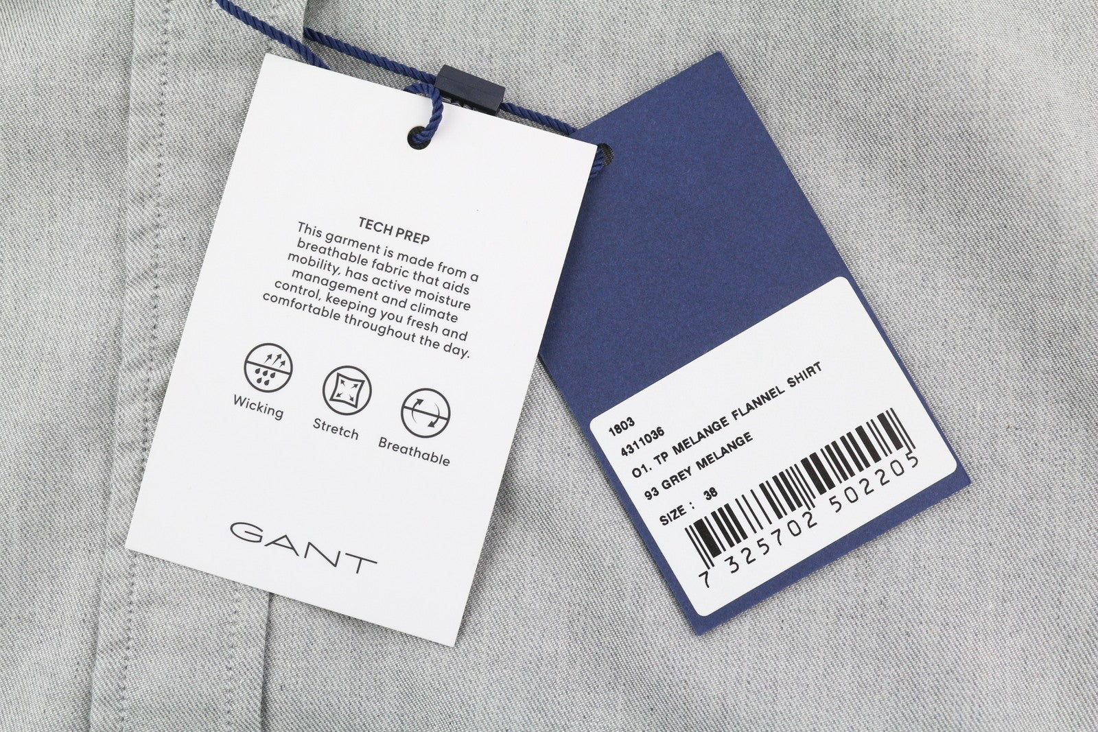 GANT TP Melange Flannel Women Shirt EU38 Grey Button-Up Spread Collar Casual
