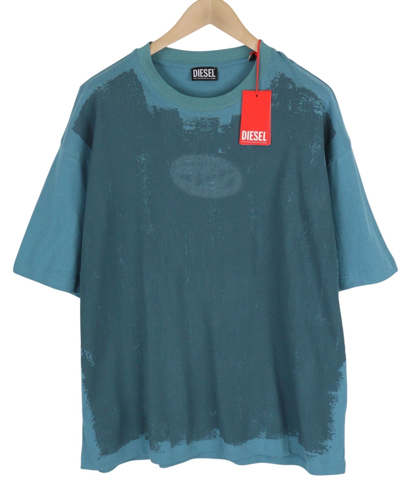 DIESEL T-Wash-E1 Men T-Shirt L Blue Short Sleeve Crew Collar Tricot Stretch