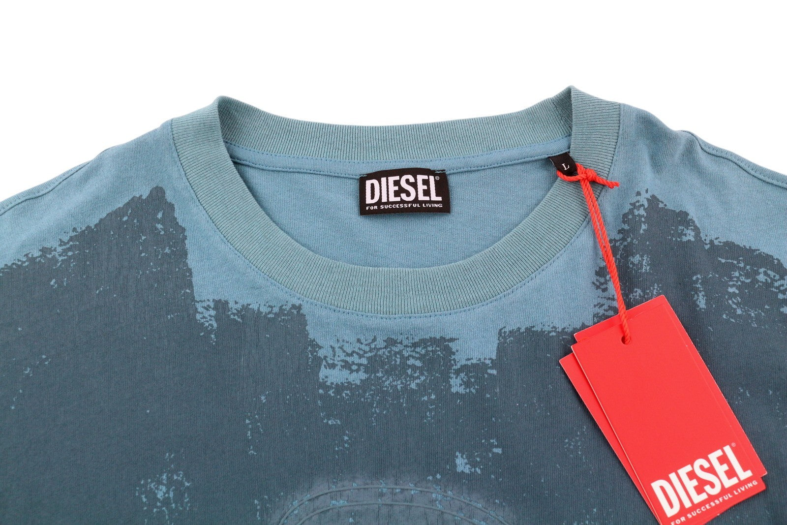 DIESEL T-Wash-E1 Men T-Shirt L Blue Short Sleeve Crew Collar Tricot Stretch