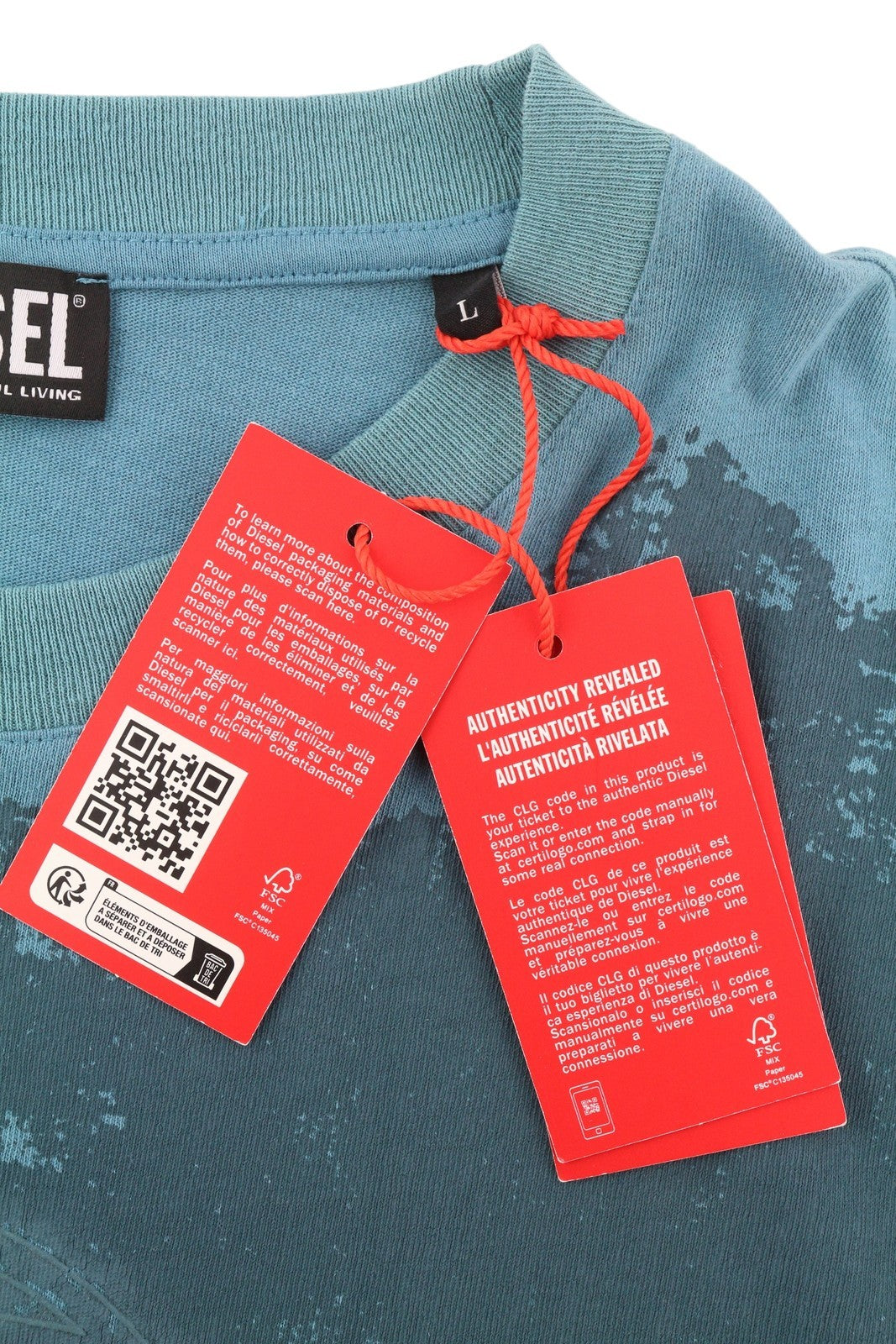 DIESEL T-Wash-E1 Men T-Shirt L Blue Short Sleeve Crew Collar Tricot Stretch