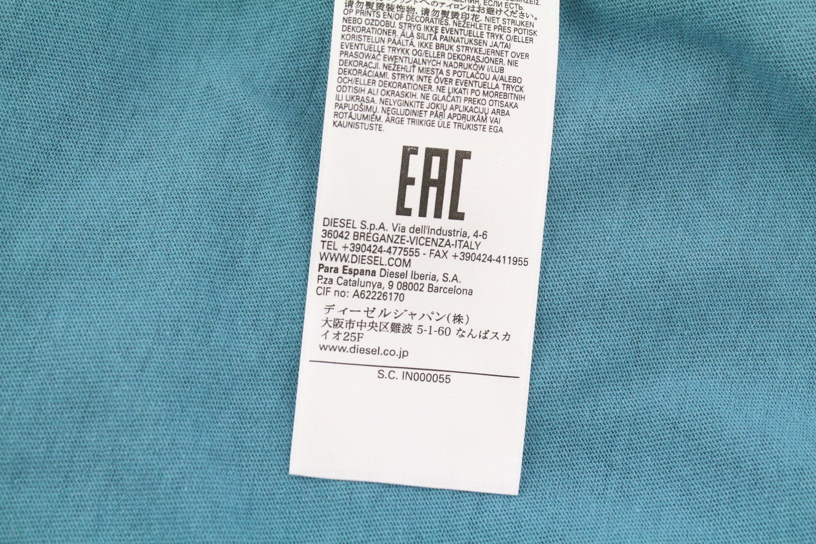 DIESEL T-Wash-E1 Men T-Shirt L Blue Short Sleeve Crew Collar Tricot Stretch