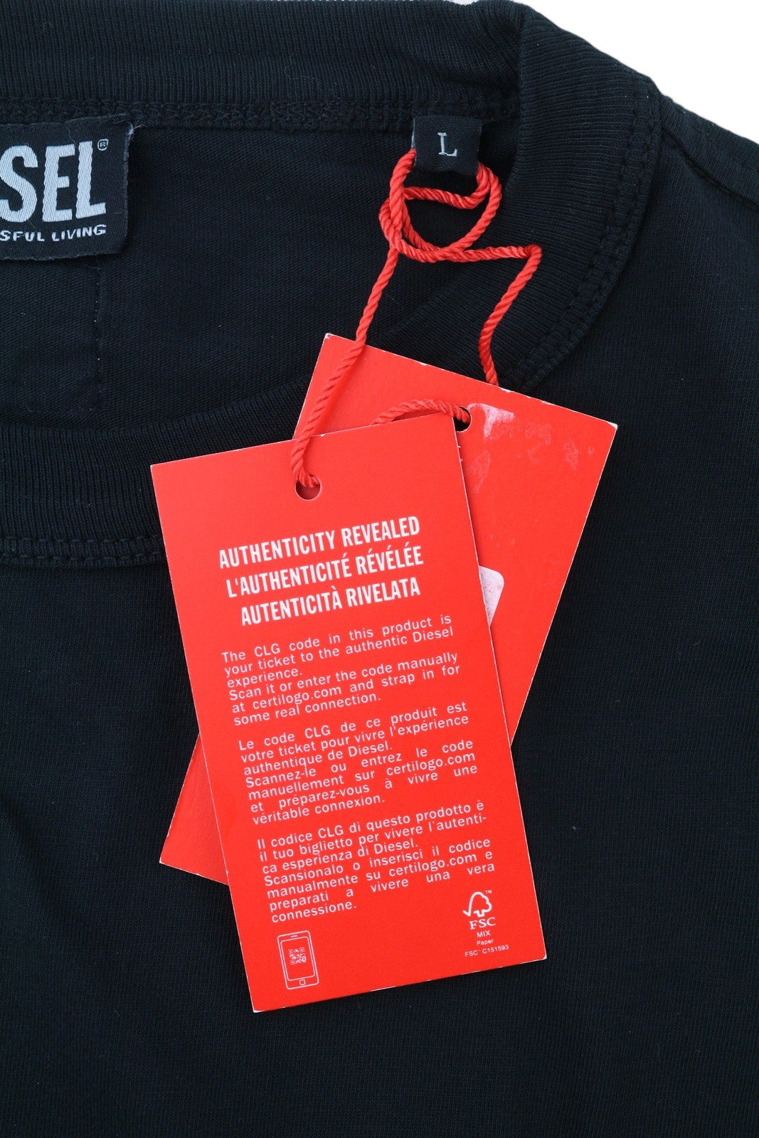 DIESEL T-Shula Men T-Shirt L Black Long Sleeved Crew Neck Logo Tricot Stretch