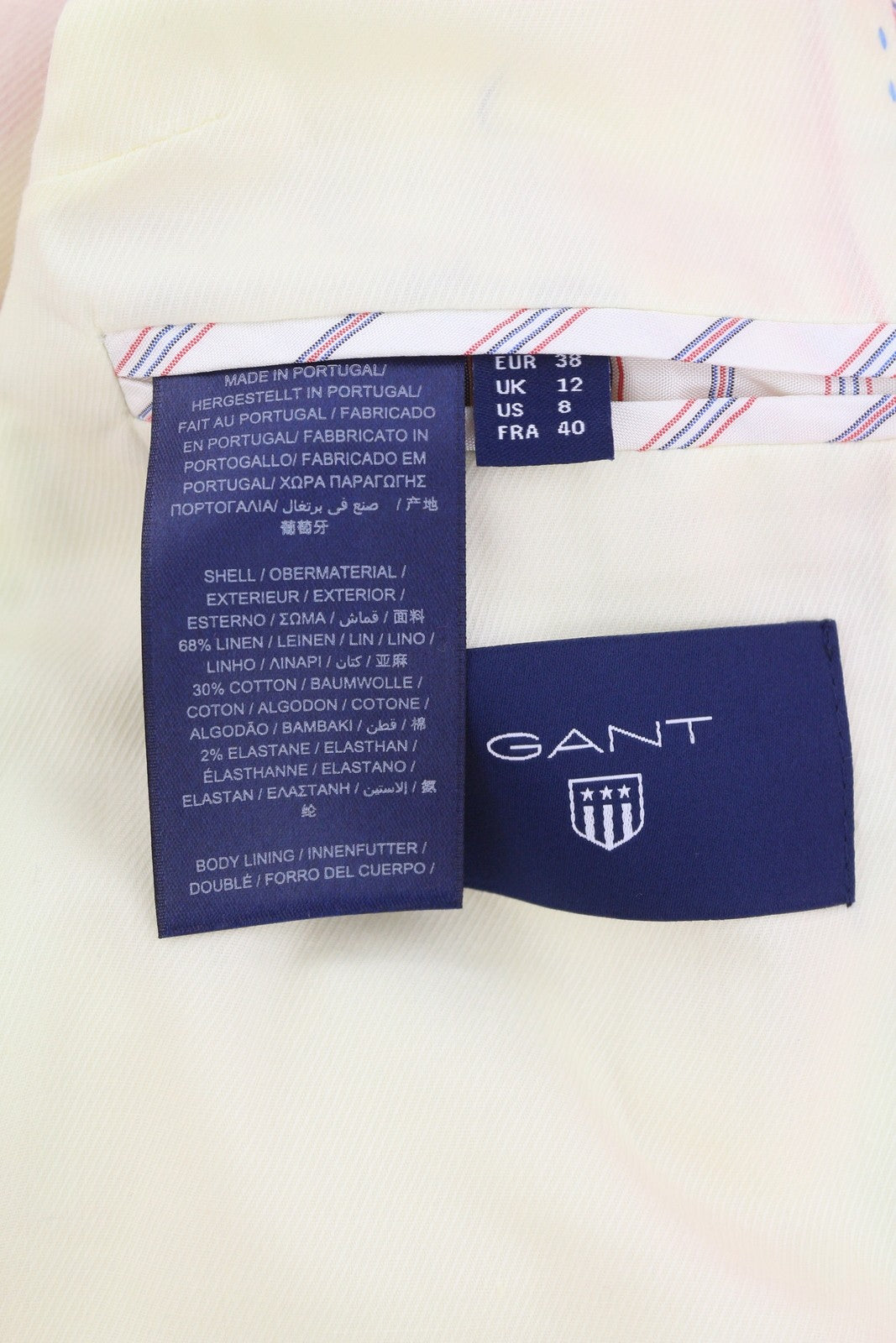 GANT Women Blazer EU38 Coral Linen Blend Notch Lapel Single-Breasted Logo Lined