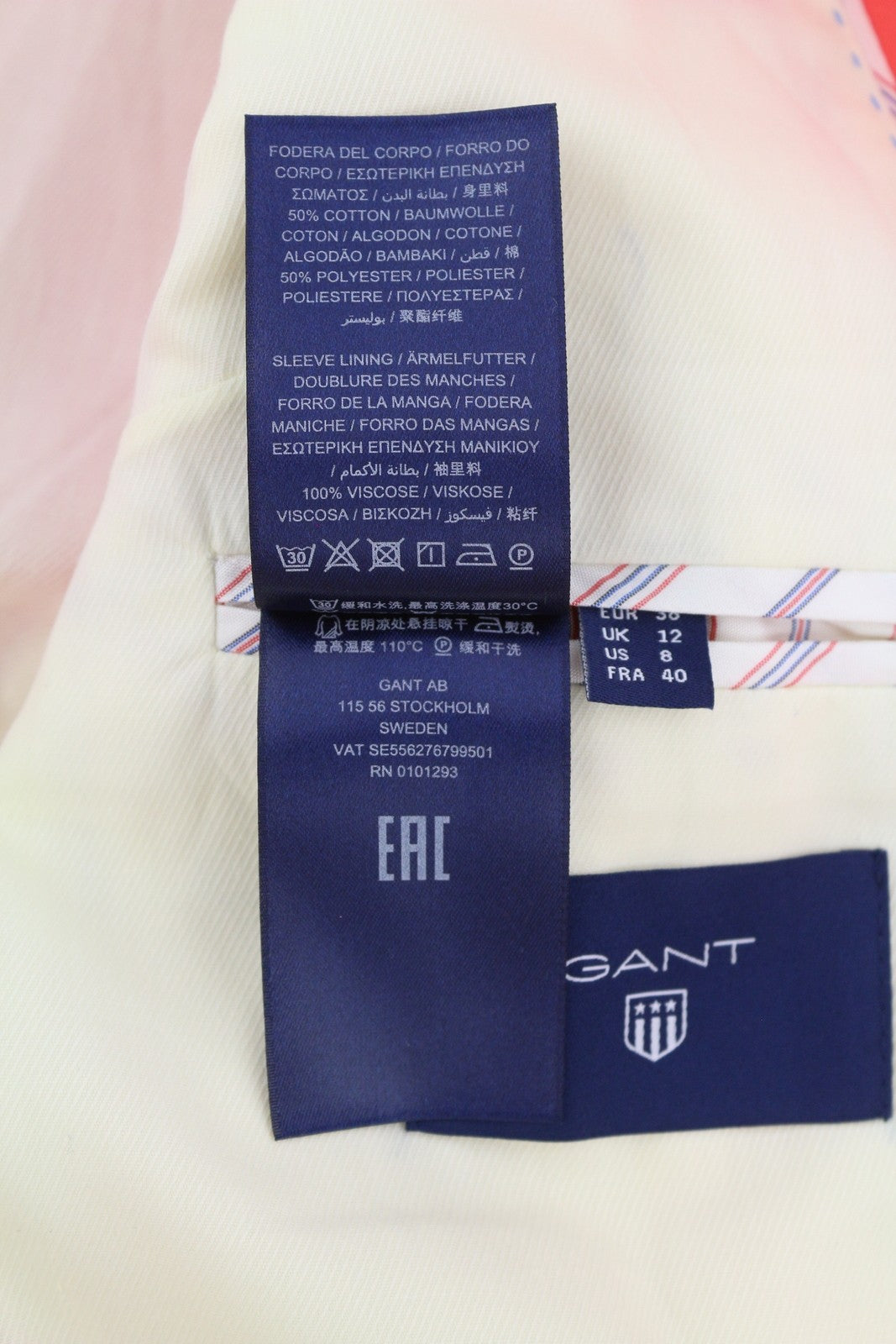 GANT Women Blazer EU38 Coral Linen Blend Notch Lapel Single-Breasted Logo Lined