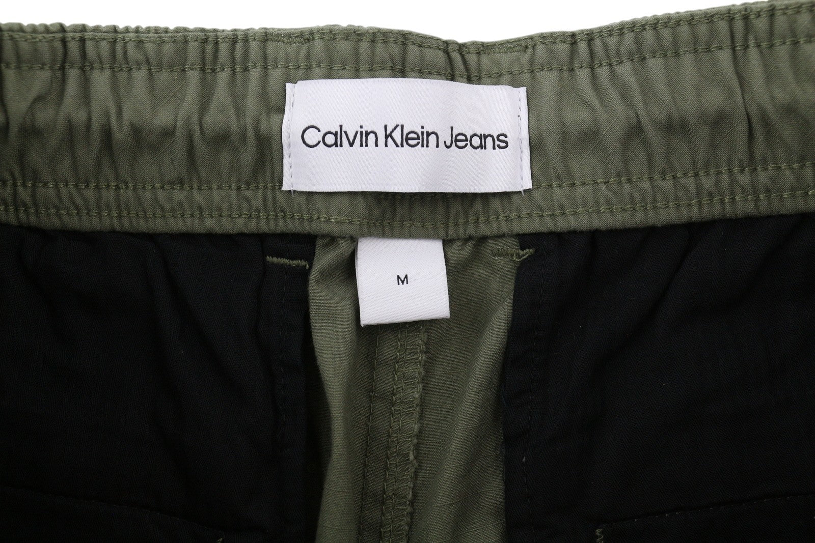 CALVIN KLEIN Essential Regular Men Trousers M Green Cargo Elastic Waist Logo