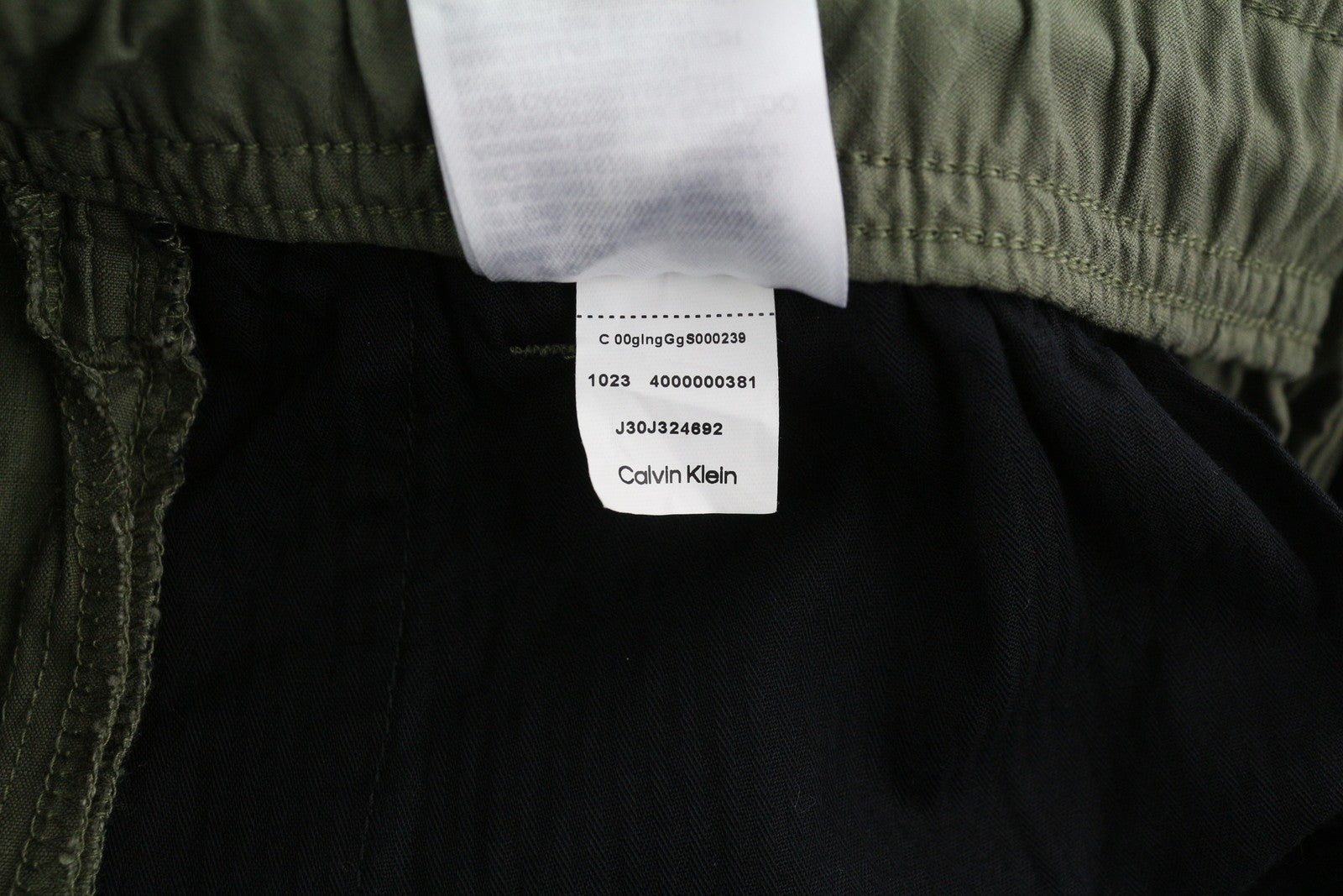 CALVIN KLEIN Essential Regular Men Trousers M Green Cargo Elastic Waist Logo