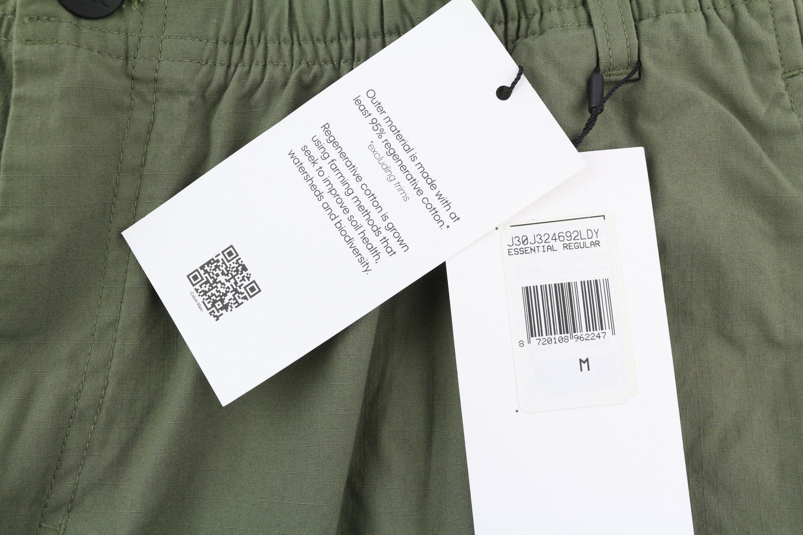 CALVIN KLEIN Essential Regular Men Trousers M Green Cargo Elastic Waist Logo