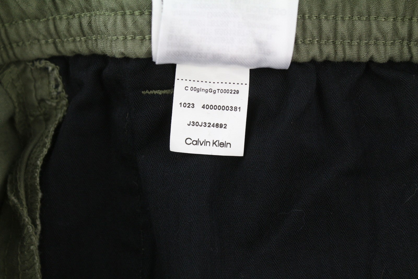 CALVIN KLEIN Essential Regular Men Trousers XL Green Cargo Elastic Waist Logo