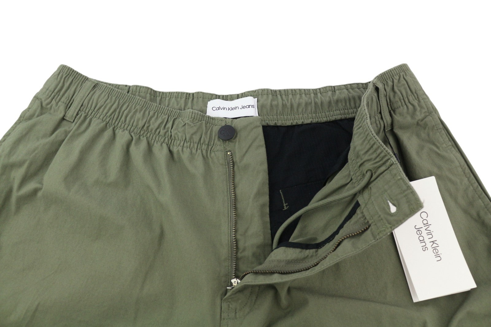 CALVIN KLEIN Essential Regular Men Trousers XL Green Cargo Elastic Waist Logo
