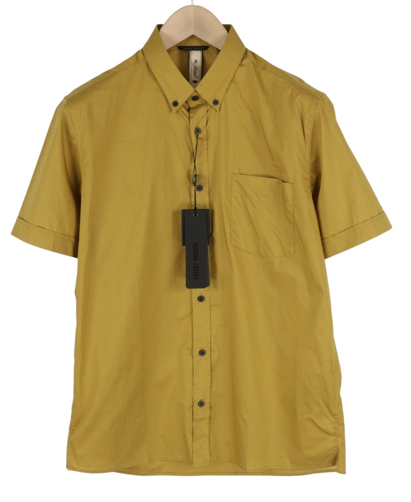 ANTONY MORATO Men Shirt XS Mustard Button-Down Neck Patch Pocket Short Sleeved