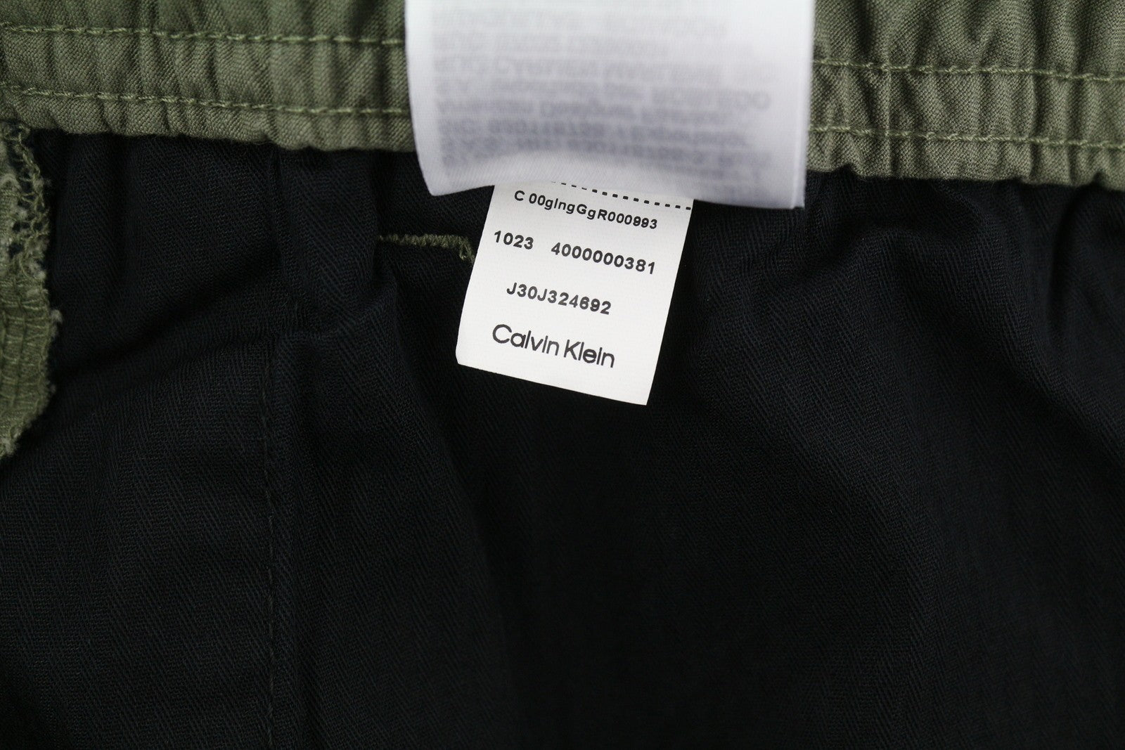 CALVIN KLEIN Essential Regular Men Trousers L Green Cargo Elastic Waist Logo