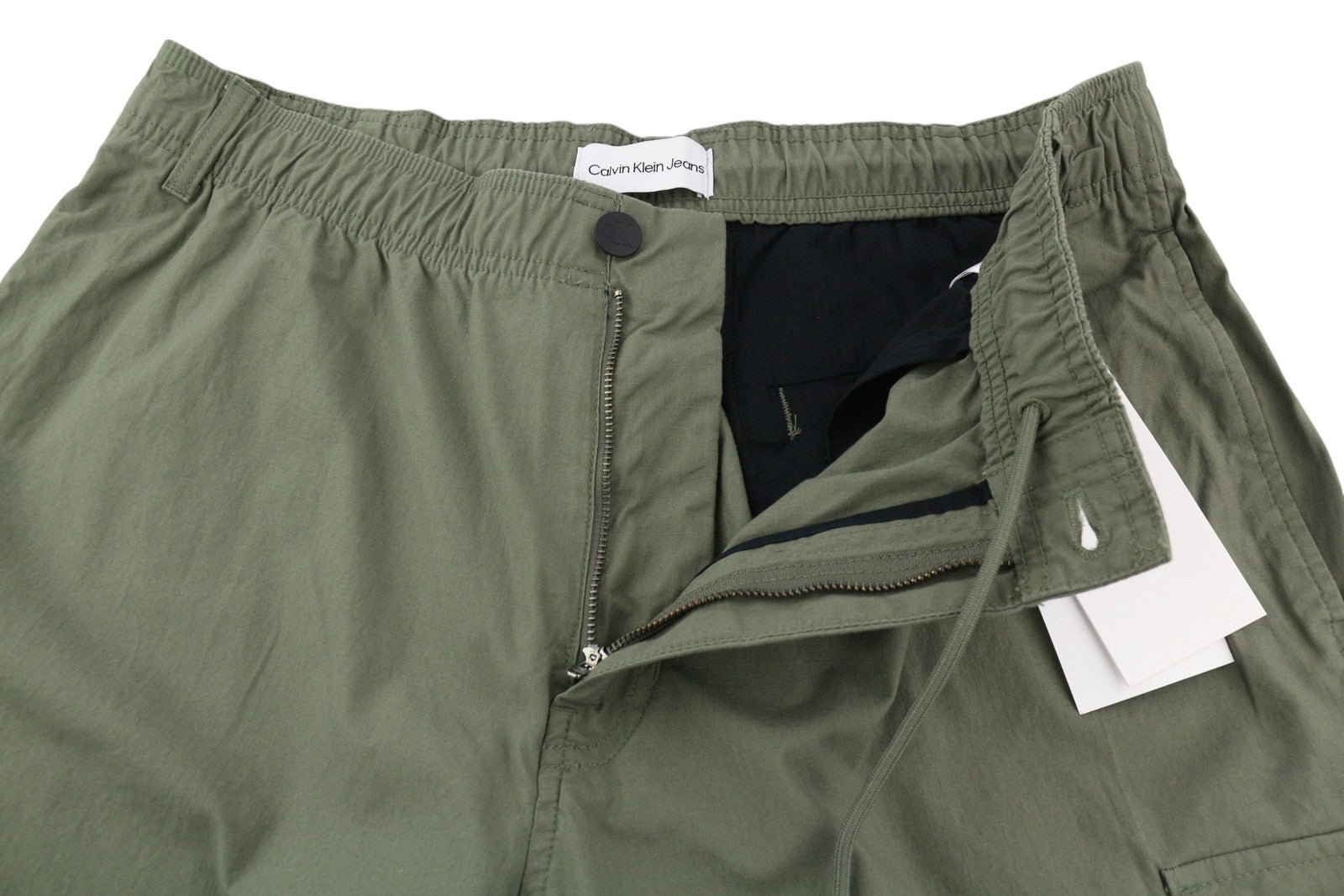 CALVIN KLEIN Essential Regular Men Trousers L Green Cargo Elastic Waist Logo