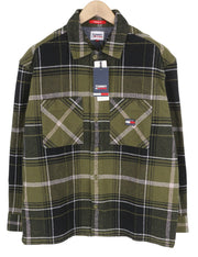 TOMMY HILFIGER Brushed Check Men Shirt 2XL Overshirt Flannel Thick Button Green