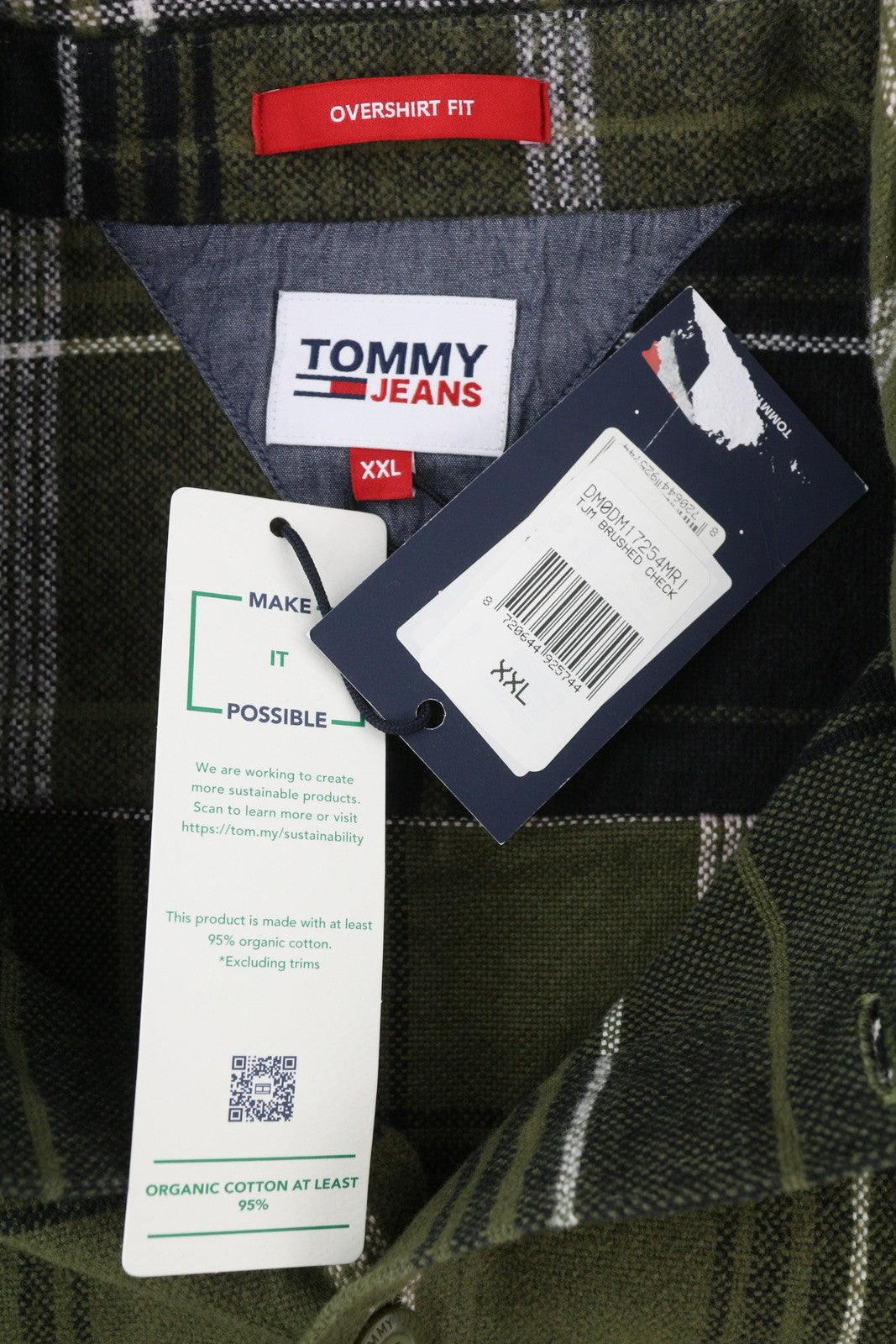 TOMMY HILFIGER Brushed Check Men Shirt 2XL Overshirt Flannel Thick Button Green