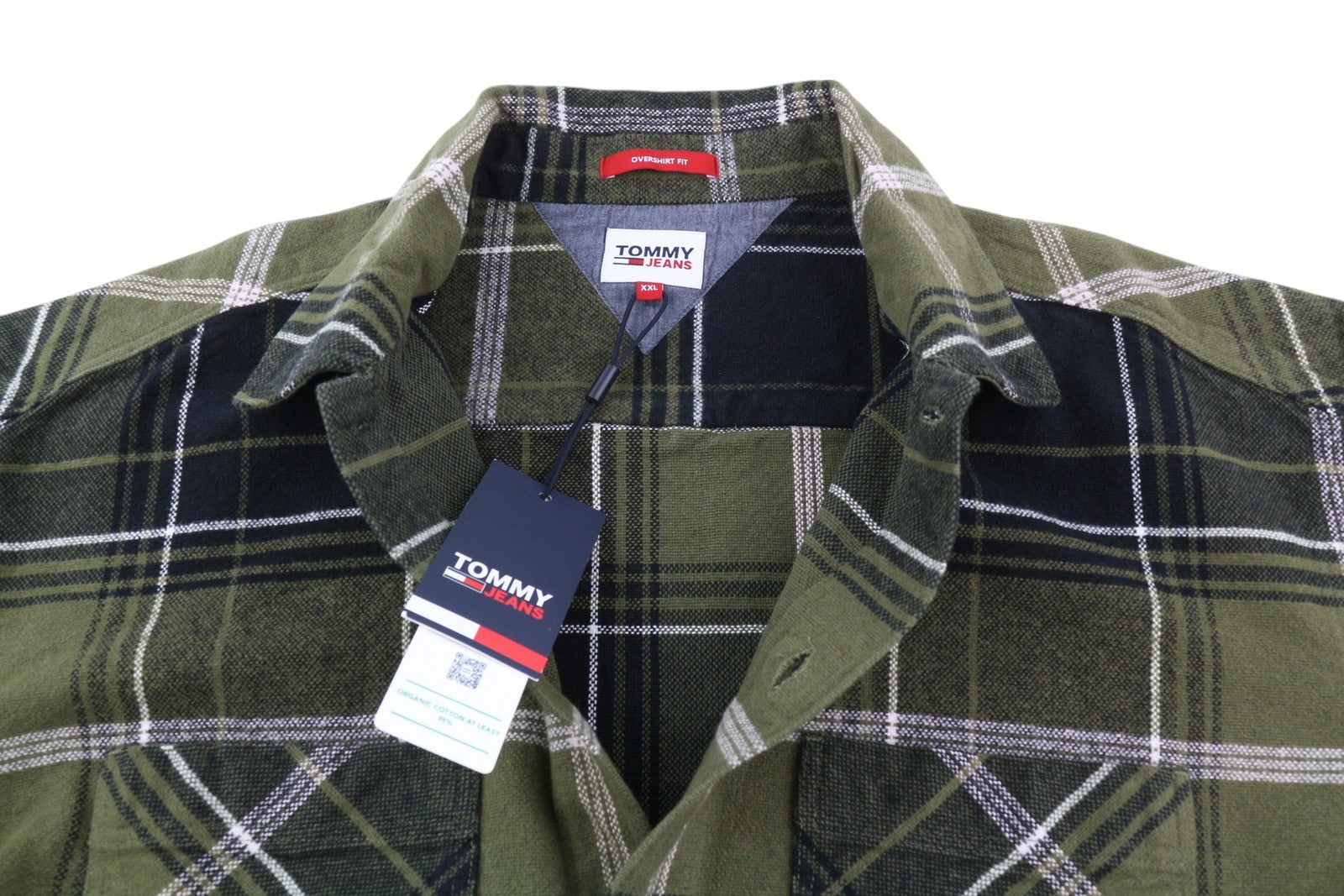 TOMMY HILFIGER Brushed Check Men Shirt 2XL Overshirt Flannel Thick Button Green