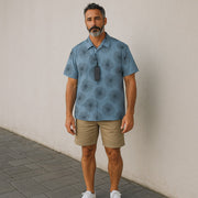 ANTONY MORATO Men Shirt L Blue Patterned Spread Neck Button-Up Short Sleeve