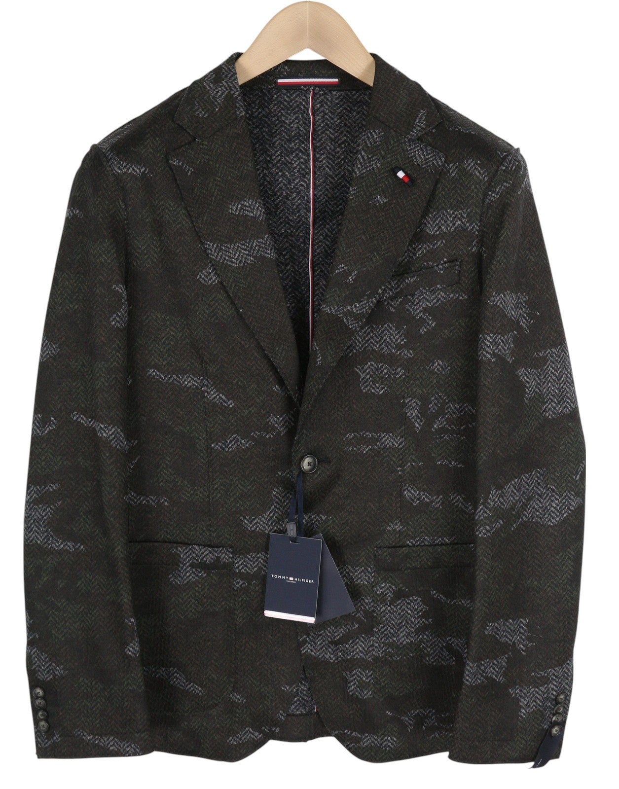 TOMMY HILFIGER Jersey Raw Cut Slim Men Blazer XS Camouflage THFlex Wool Blend