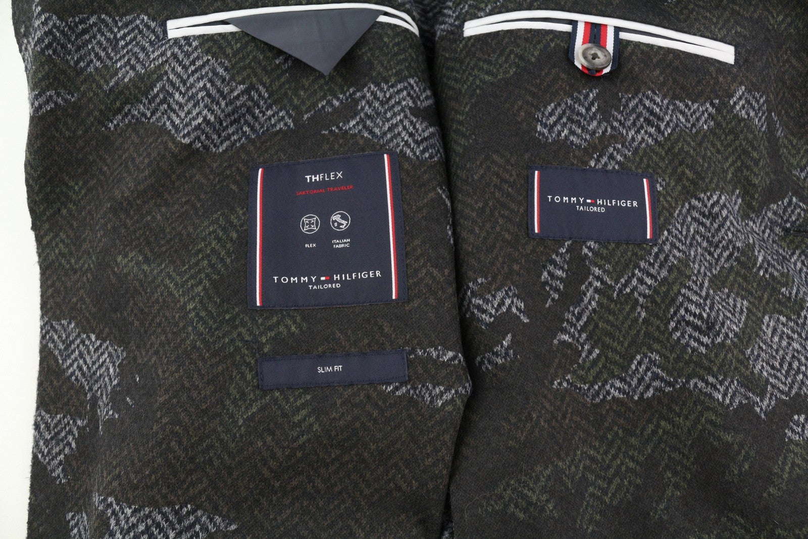 TOMMY HILFIGER Jersey Raw Cut Slim Men Blazer XS Camouflage THFlex Wool Blend