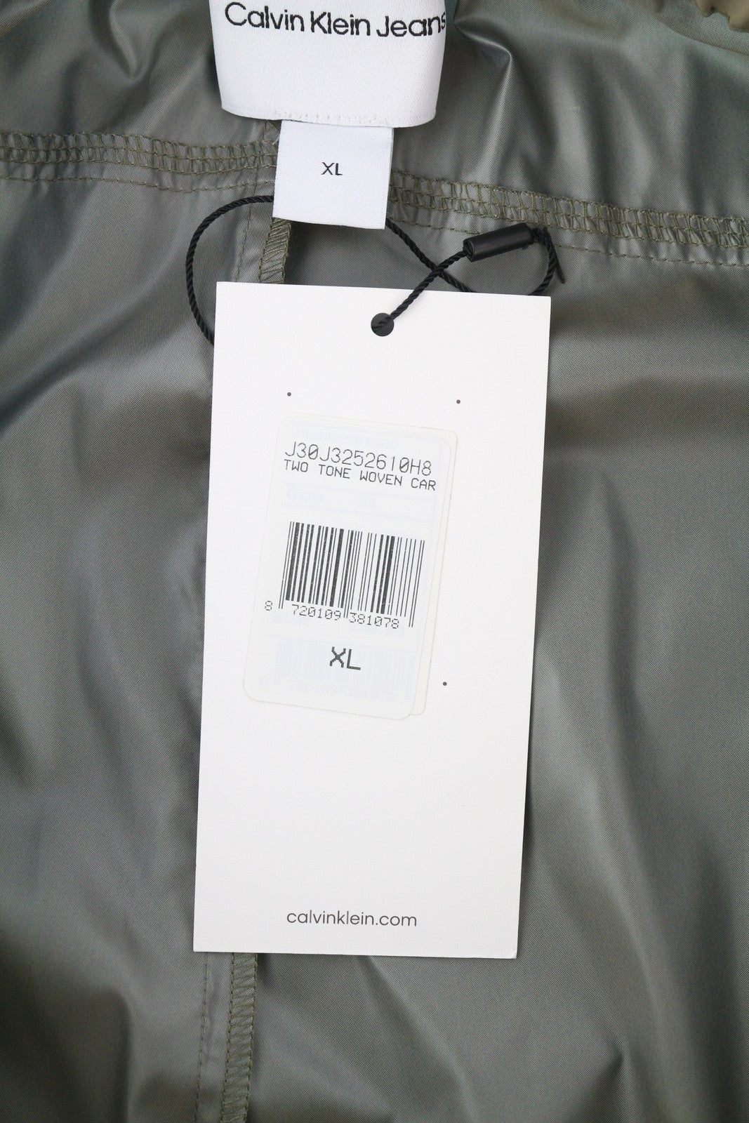 CALVIN KLEIN Men Trousers XL Grey Elastic Waist Shiny Look Thin Track Zip Cargo