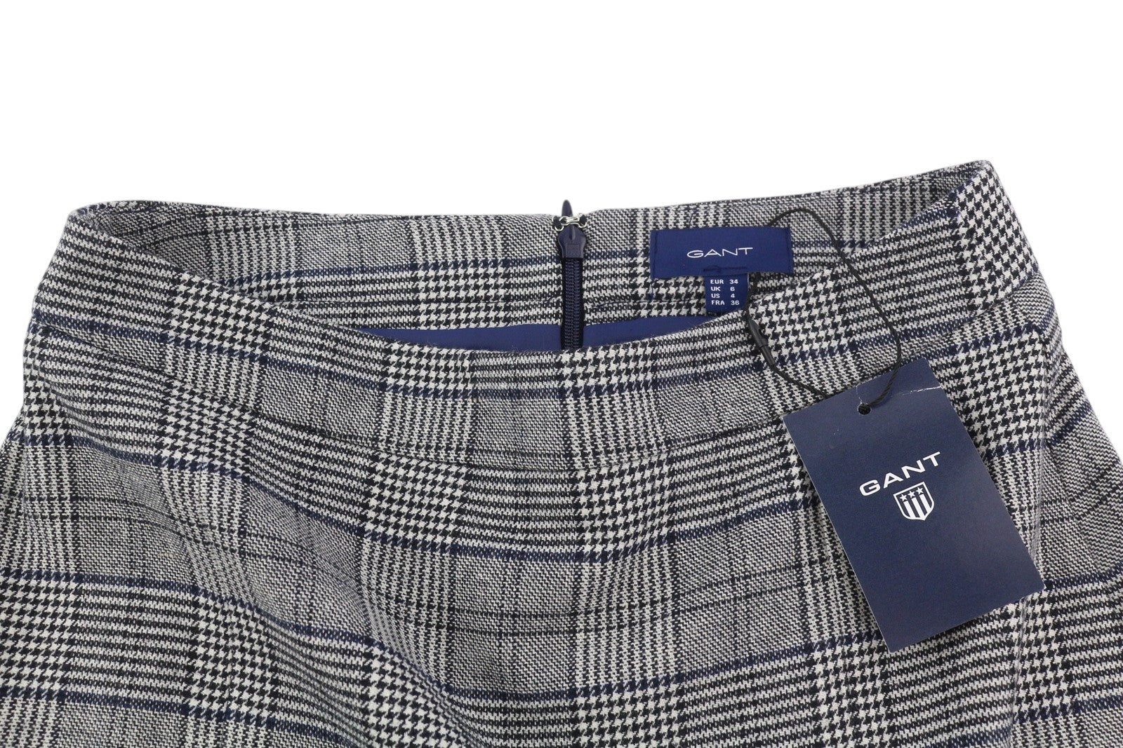 GANT Checked Flare Women Skirt EU34 Blue Zip Fly Wool Blend Plaid Knee-Length