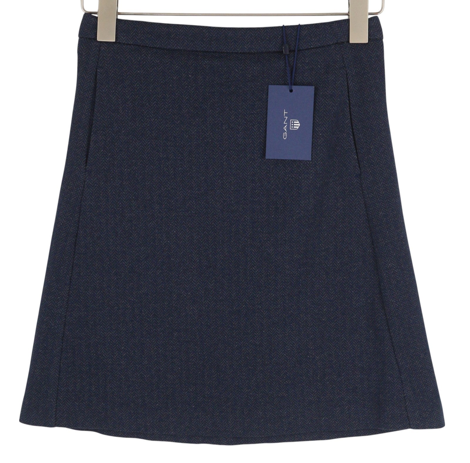 GANT Herringbone Women Skirt EU34 Blue Pockets Zip Fly Lined Patterned Mini